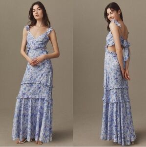 ASTR Anthropologie Cassis Floral Ruffle Maxi Dress Size Xs